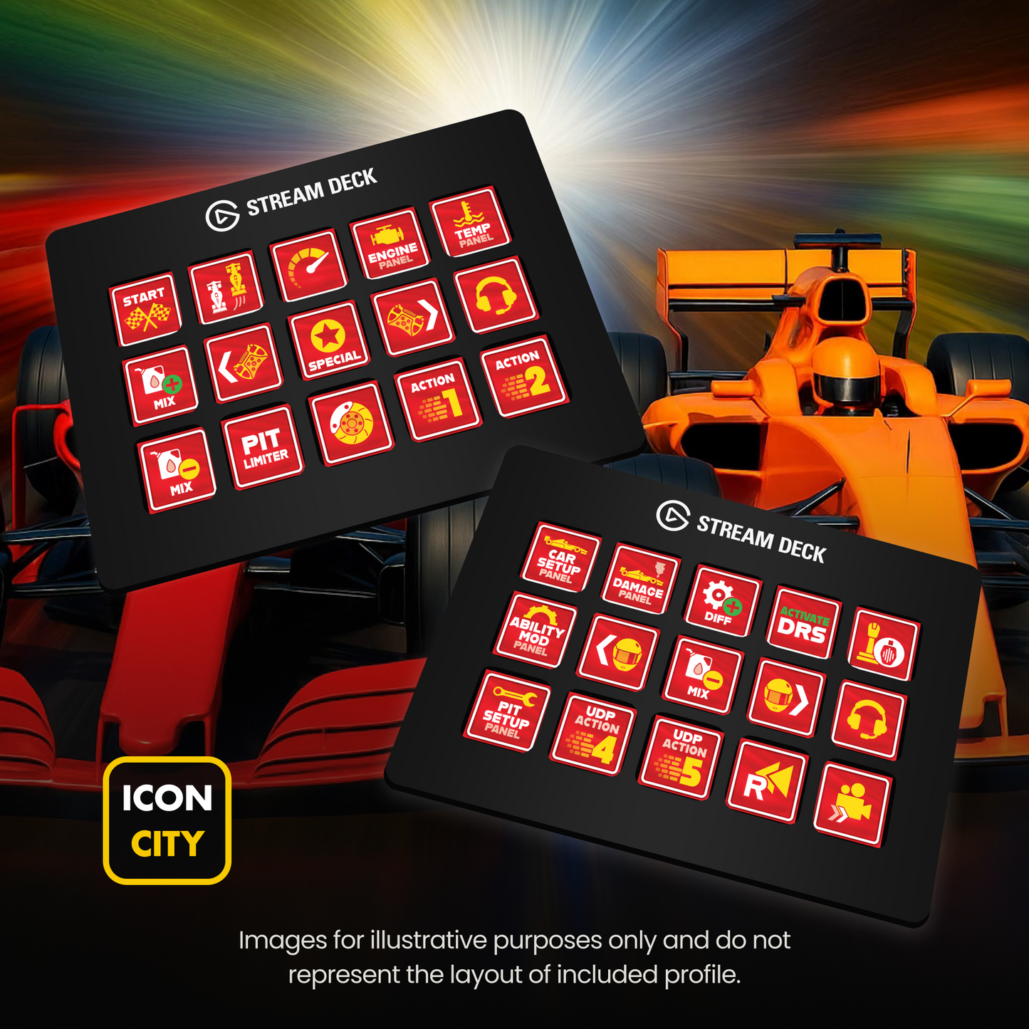 2 Elagto Stream Decks with F1 25 icons
